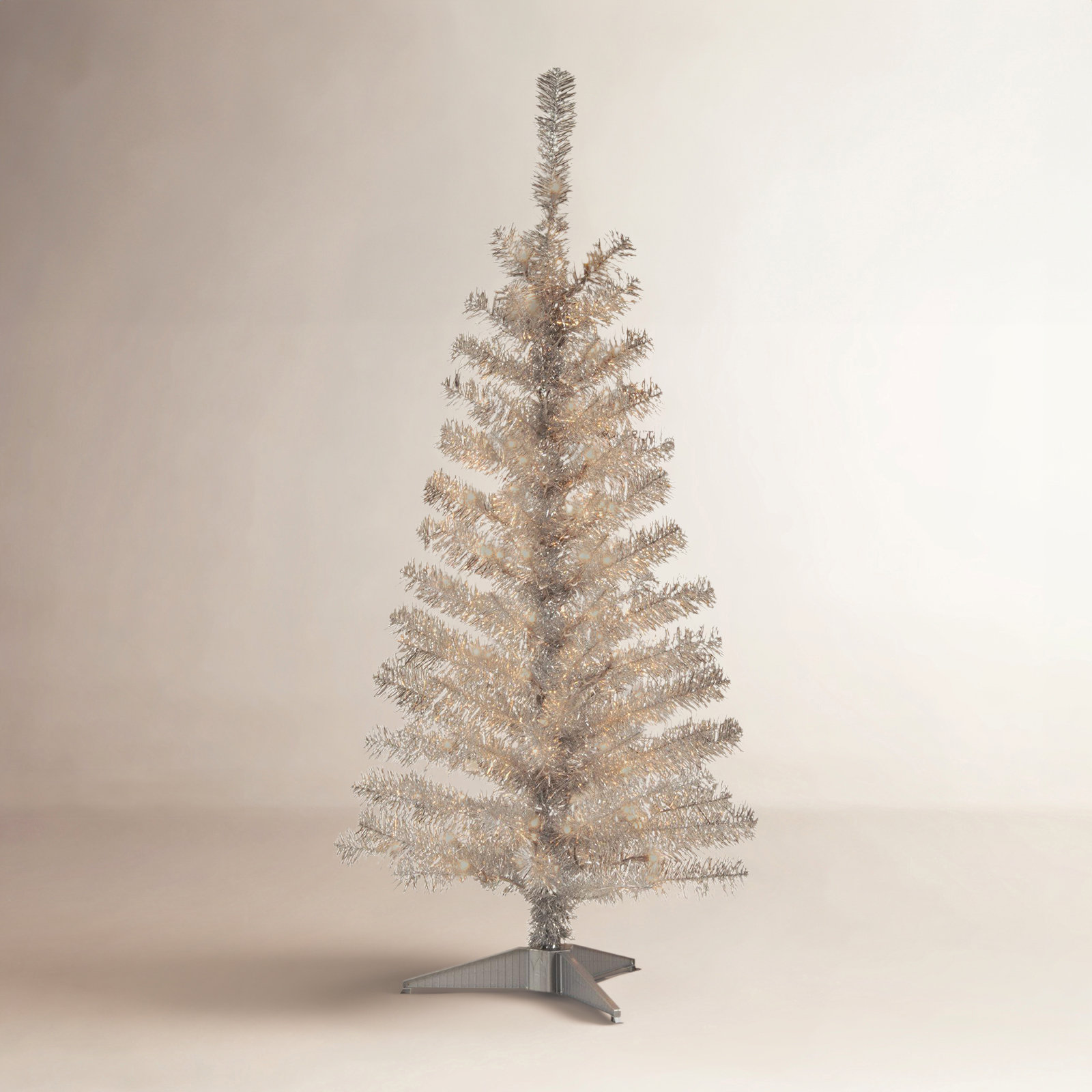 The Holiday Aisle® Silver Tinsel Tree with Clear Lights, 4'