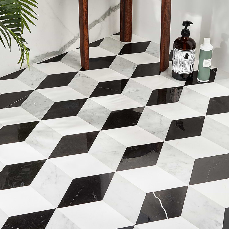 Havasar 8x9 Hexagon Honed Marble Mosaic Tile, Classico Polished