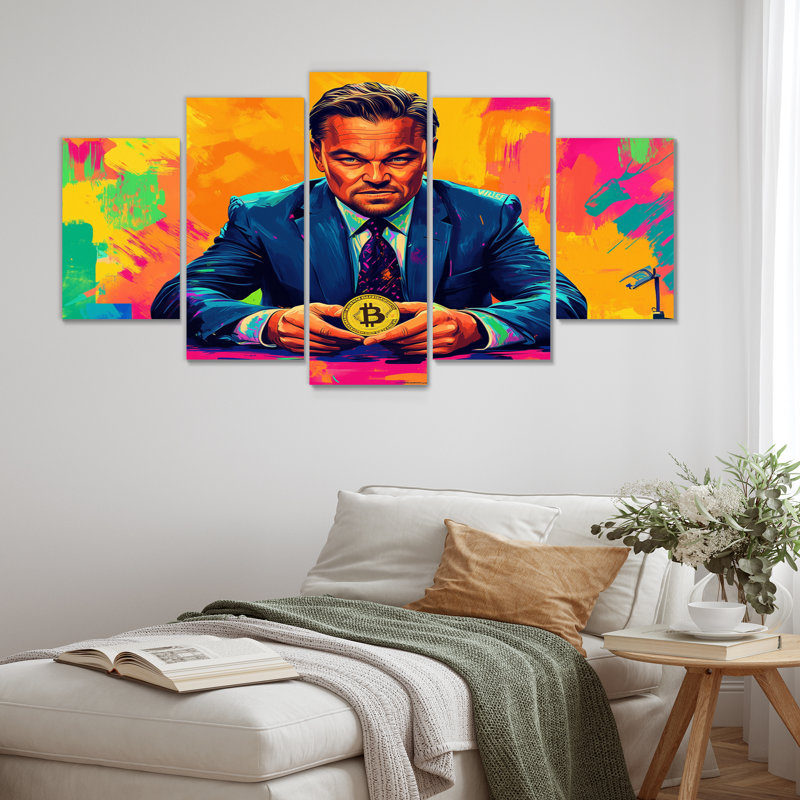 Popart Bitcoin Leonardo Dicaprio - loup de Wall Street, ensemble d'art sur toile