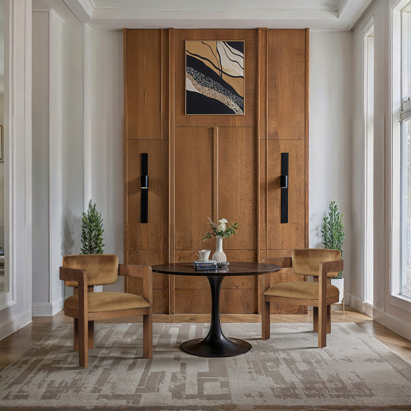 Sacha Frink Upholstered Dining Arm Chair, Brown Walnut, Saddle Velvet