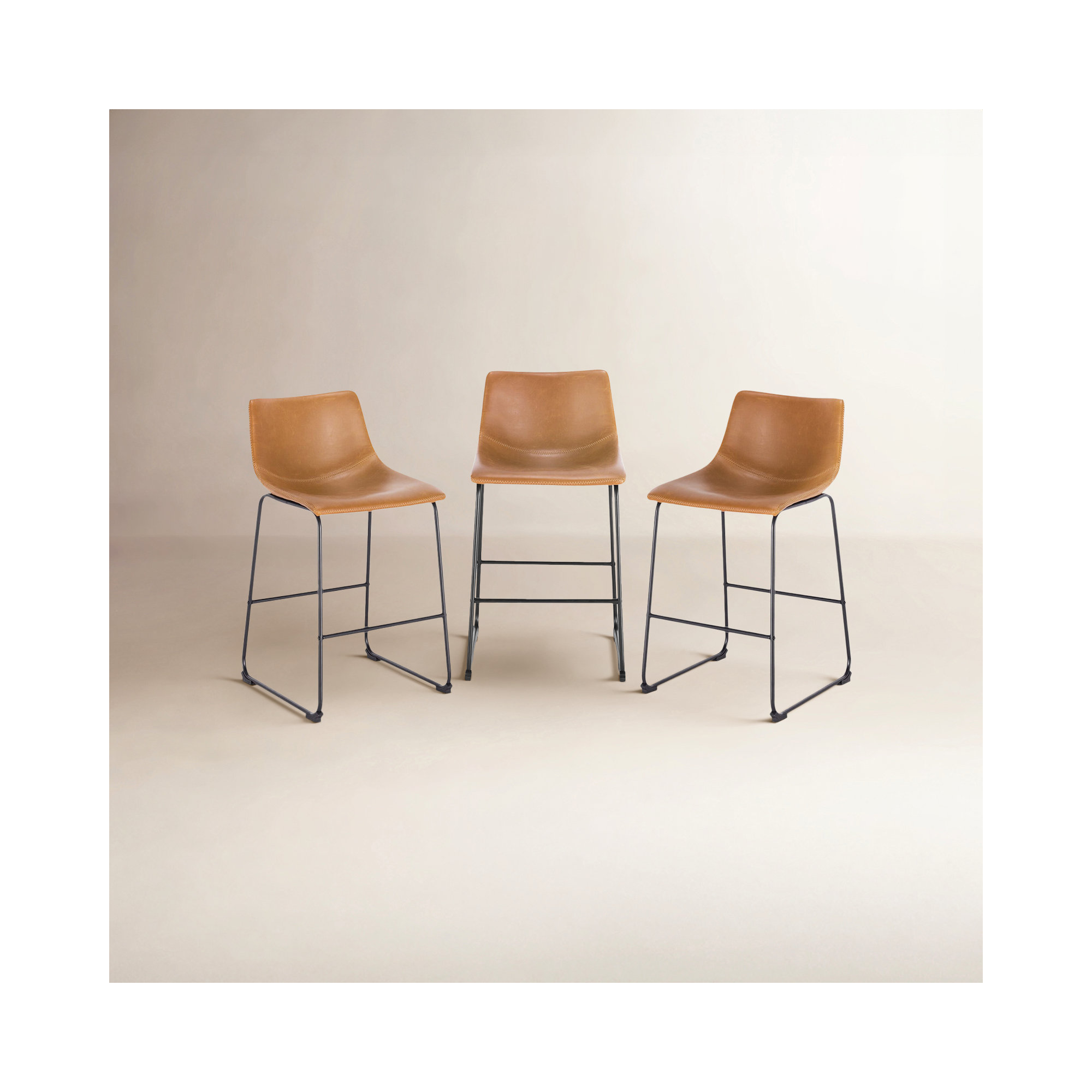 Bela Leatherette Stool, Tan Faux Leather