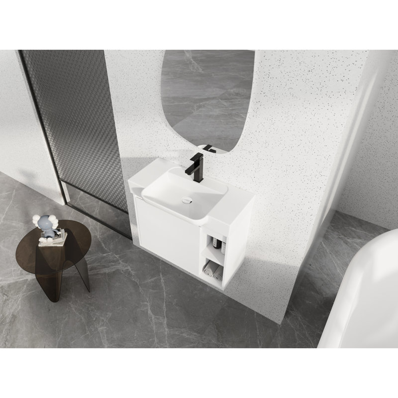 Meuble-lavabo blanc brillant avec lavabo en céramique