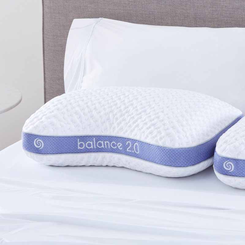 White and Blue Curved Performance Pillow for Side Sleepers
