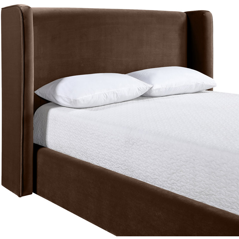 Kendall Wanaque Velvet Upholstered Bed, Queen, Brown Velvet