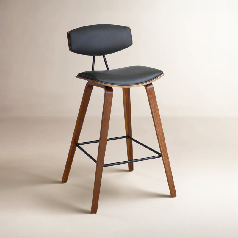 Tabouret de bar et de comptoir Bilgin Payton, Tabouret de comptoir (siège d'une hauteur de 26 p, Similicuir noir, Noyer