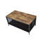 Table basse en chêne antique et en métal noir, fonctionnelle et avec table de rangement pliable, base en placage