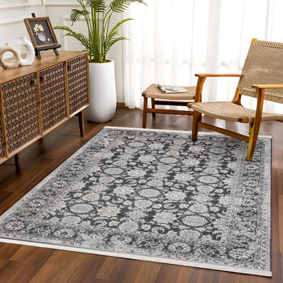 Tapis oriental noir tissé à imprimé numérique antidérapant lavable à la machine