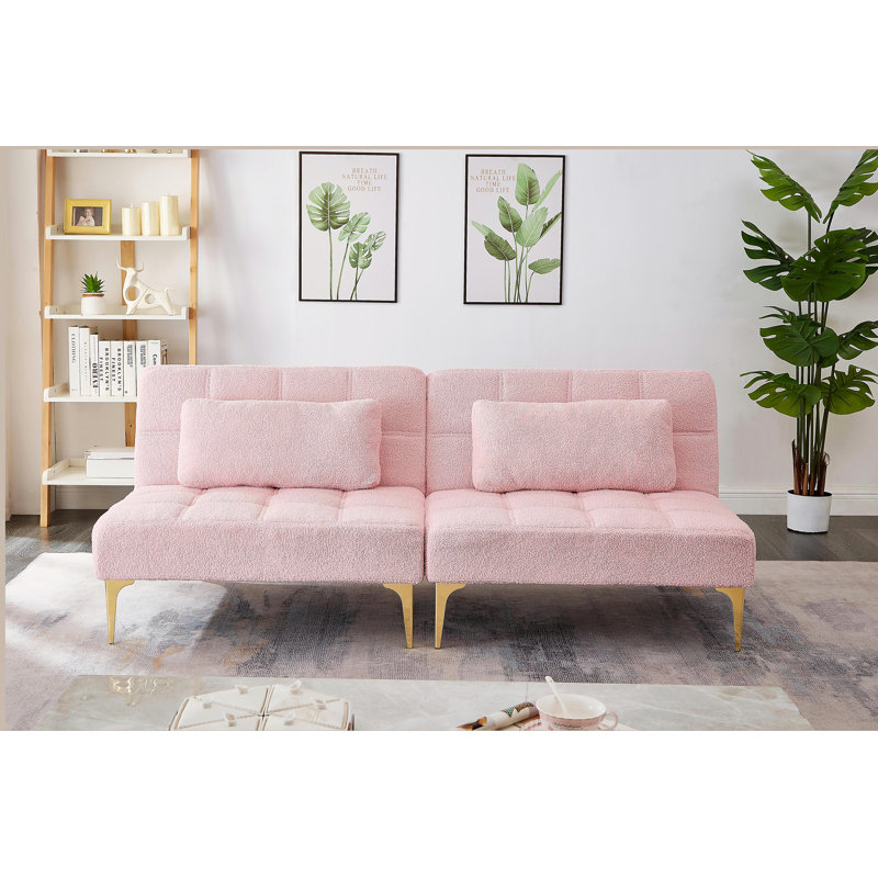 Futon convertible de 71 po avec pieds en métal doré (rose)