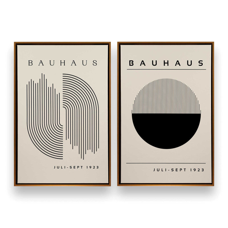 Ensemble de 2 bauhaus modernes modernes, Cadre flottant, Polished Gold, H 49 po x l 66 po