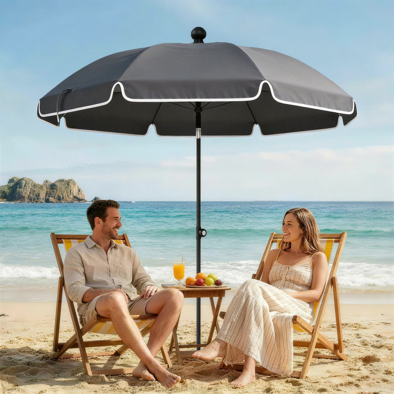 177cm Beach Parasol, Dark Grey Floral