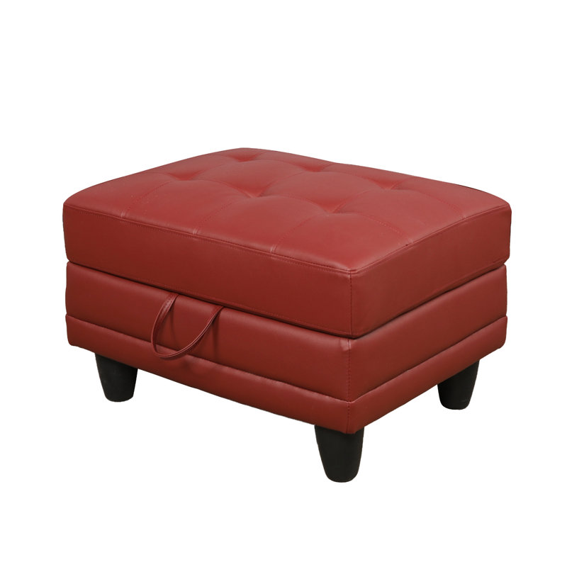 Repose-pieds de rangement rembourré en similicuir de 28,5 po de largeur, Rouge