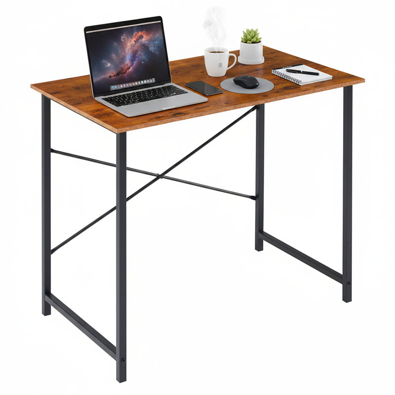 Table d'ordinateur avec bureau en métal, Brun