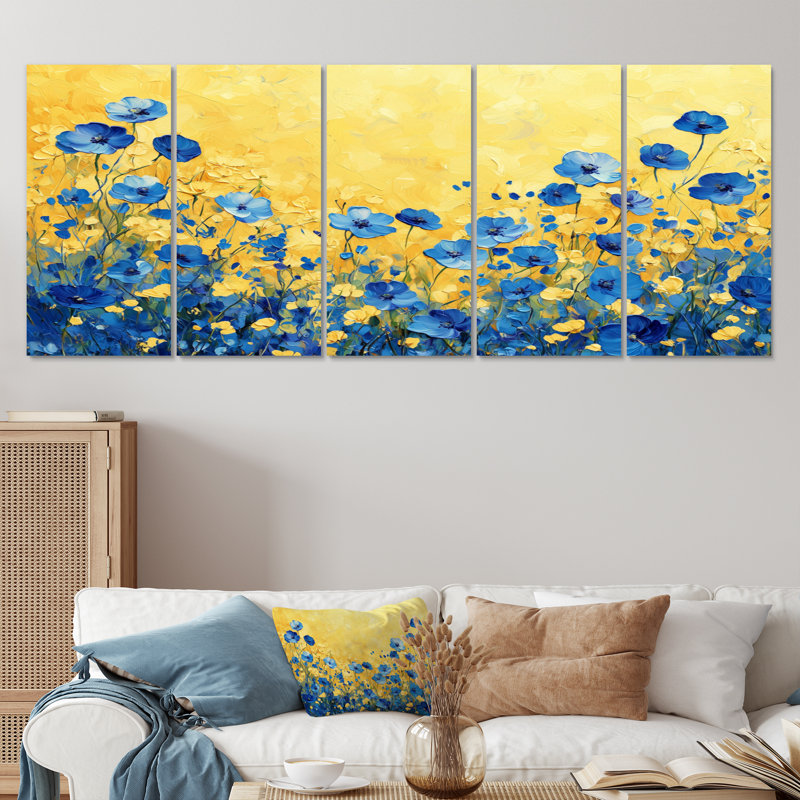 Boyle - Art mural fleurs sauvages - décoration murale traditionnelle 5 pièces, H 32 po x l 80 po