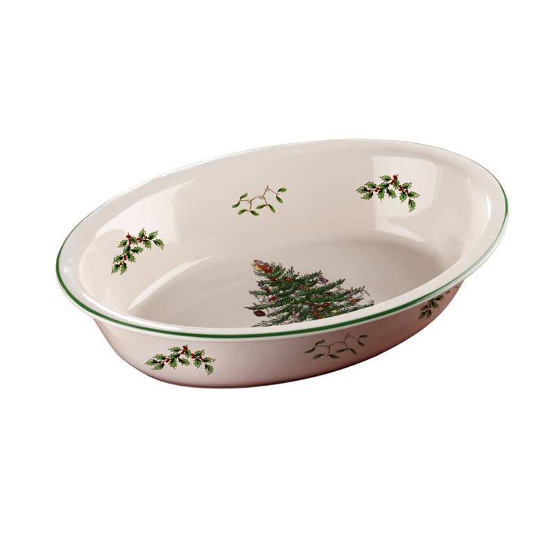 Spode Christmas Tree Oval Serving Dish, 48 Oz - Festive Holiday Tableware