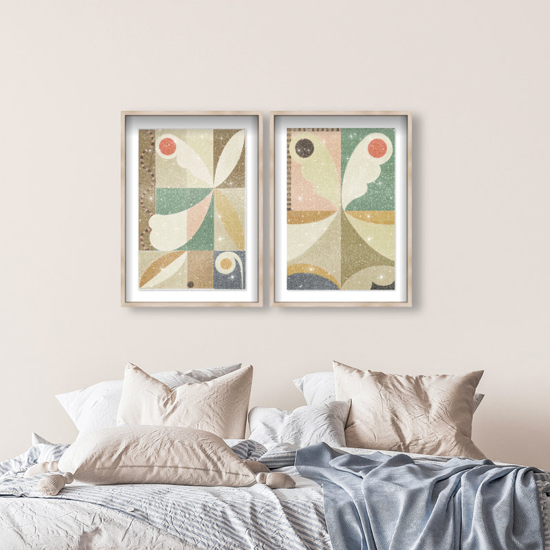 Butterfly Deco Set Shadowbox Abstract Print by Oliver Gal, Black Frame, 10 x 15, 50"H x 34"W, Natural Oak Shadowbox