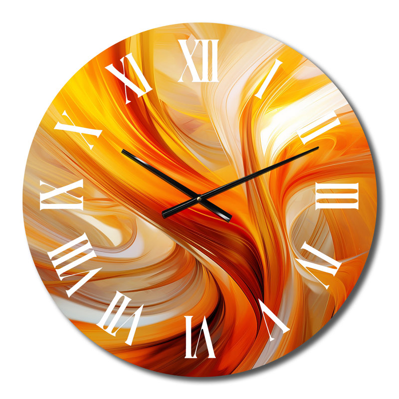 Orange Abstract Warm Fractal Design VII Metal Wall Clock, Small