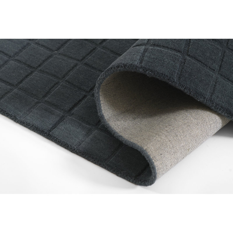 AllModern Contour Hand Loomed Wool Geometric Navy Area Rug, Rectangle 2' x 3'