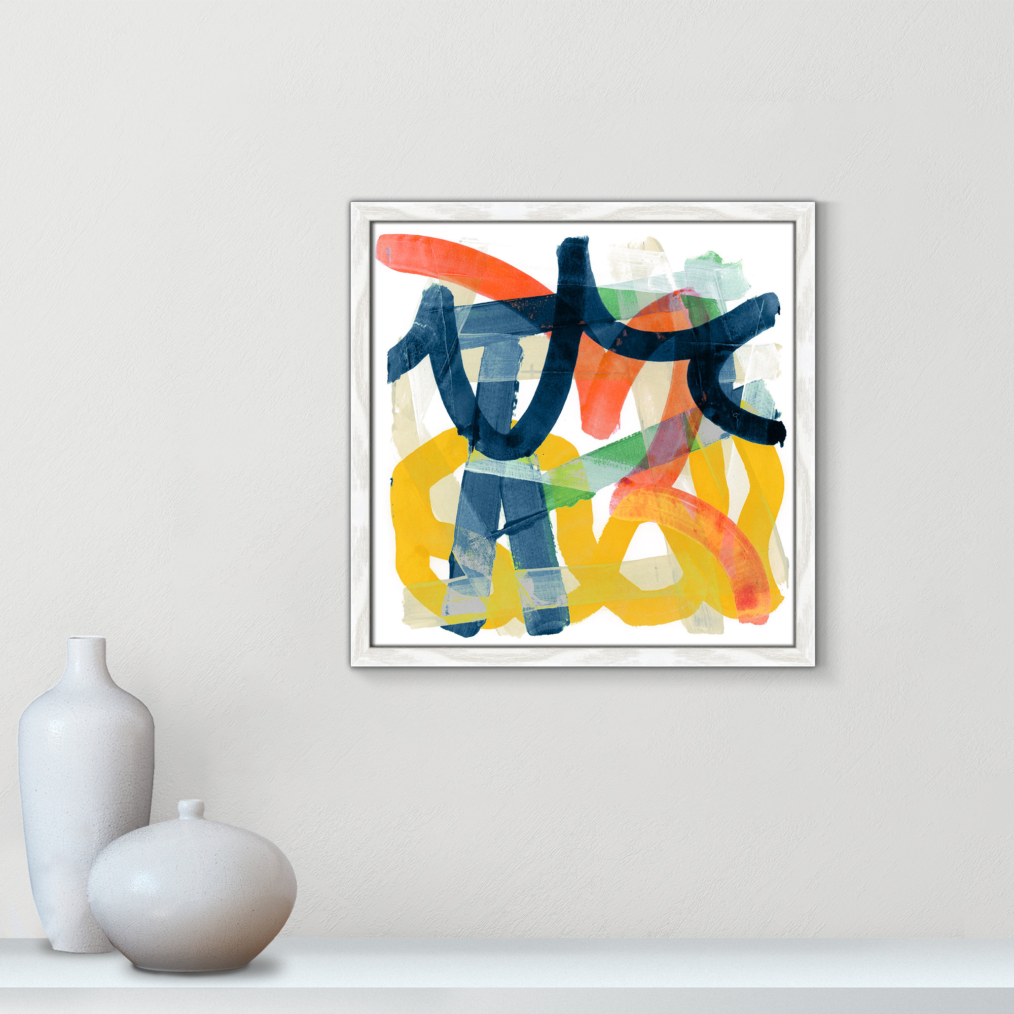 Shuffling by Cartissi - Picture Frame Painting, White Framed, 17" H x 17" W x 0.75" D