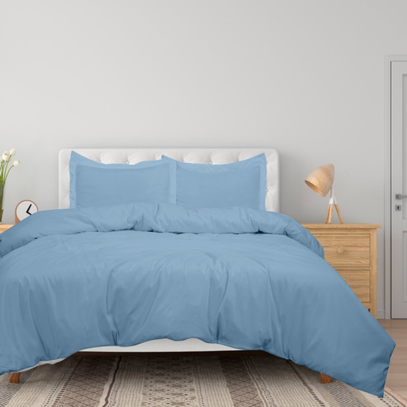 Ensemble de housse de couette en microfibre , Housse de couette grand et 2 taies d'oreiller stan, Bleu