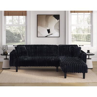 Corduroy Fabric Click Clack Reversible Sectional W/ USB + 2 Accent Pillows