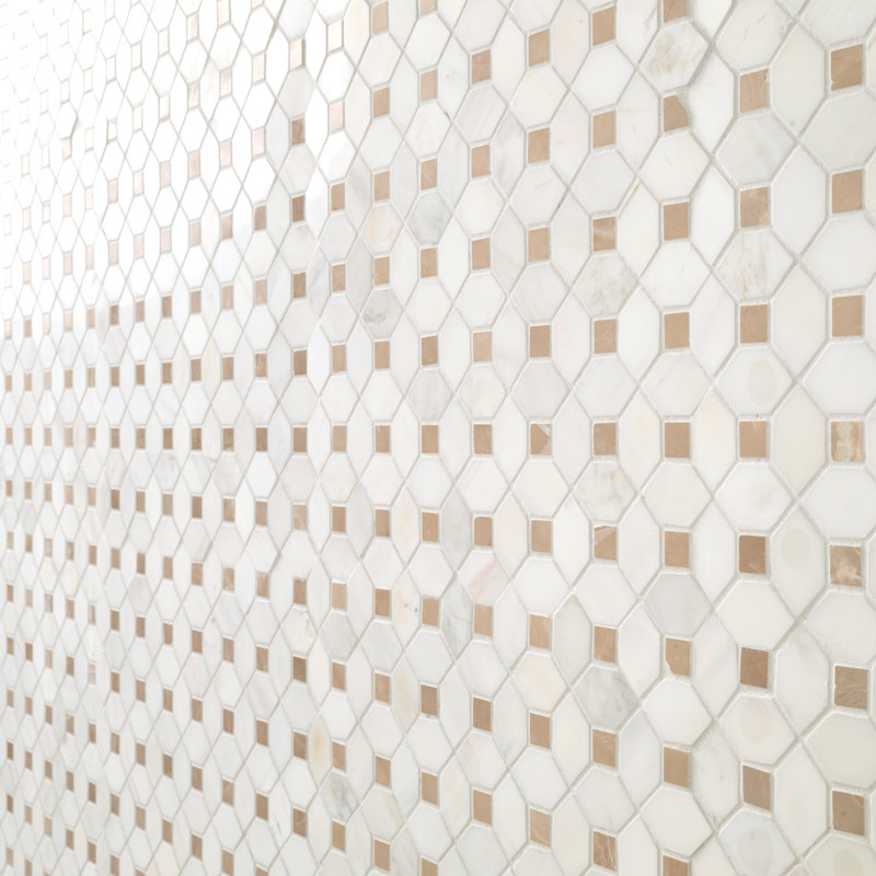 Calabria Frost Gold Geometric 13 in. x 13 in. Polished Marble Mosaic Floor and Wall Tile, Calabria Frost Gold