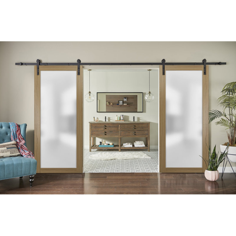 Portes de grange en verre givré Planum, 64 po x 80 po, Frêne miel