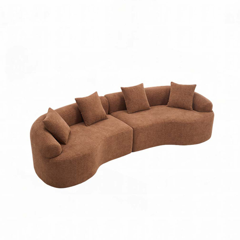 Boneless Curved Chenille Compression Modular Sofa, Caramel
