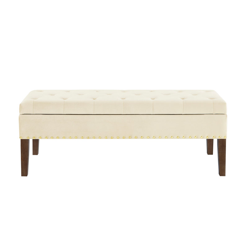Banc capitonné avec rangement, Crème, crème