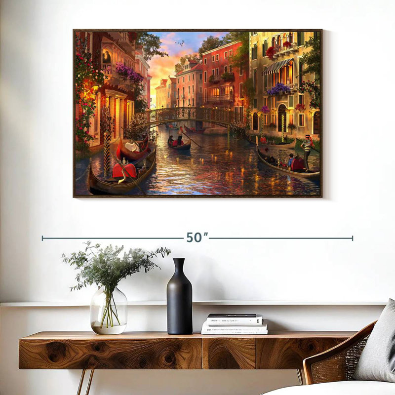 Coucher de soleil romantique à Venise, Cadre flottant noyer, 40 po x 27 po
