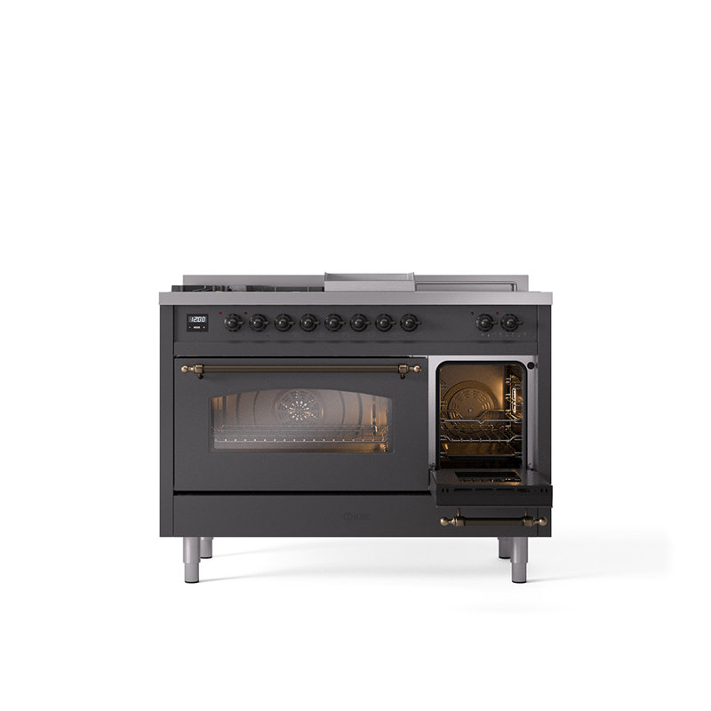 ILVE Nostalgie II 48 Dual Fuel Range, Graphite Matte/Bronze, Liquid Propane