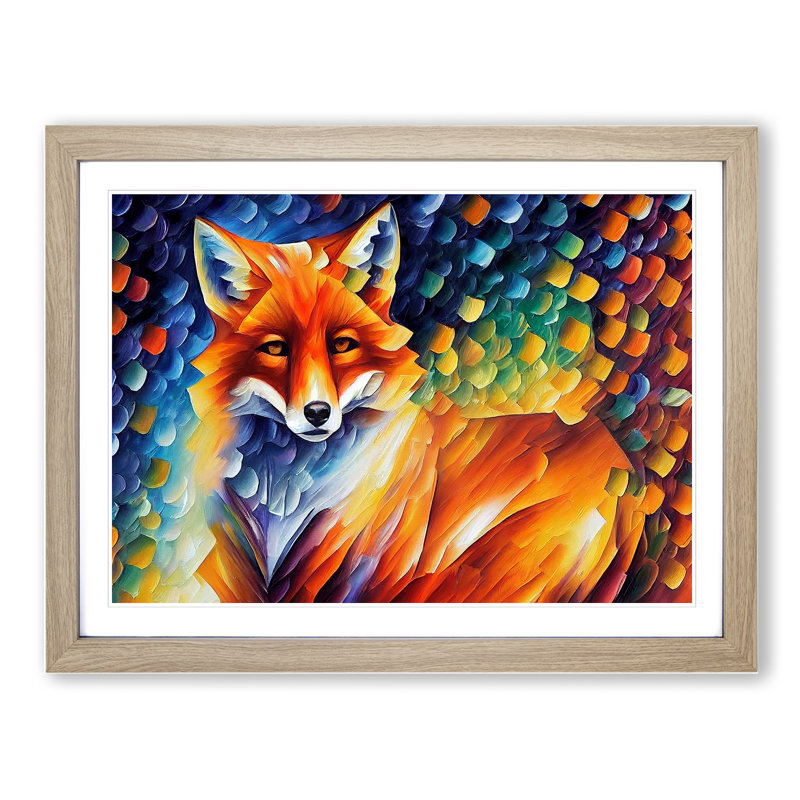 Fox - Single Picture Frame Print, 46cm H x 64cm W x 2cm D, Oak
