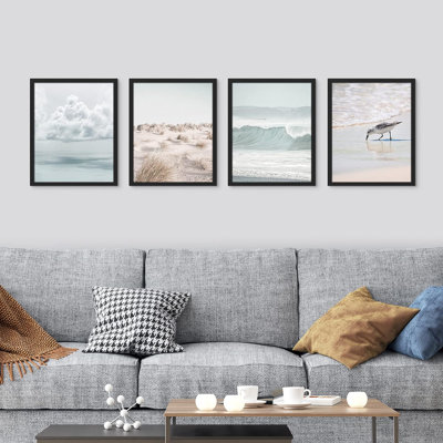 «Nautical Ocean Sea Beach Grass Mull», reproduction encadrée de 4 pièces