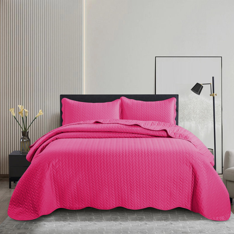 Ensemble de couvre-lit en microfibre embossée - Ensemble de literie moderne et léger avec taies décoratives, Rose