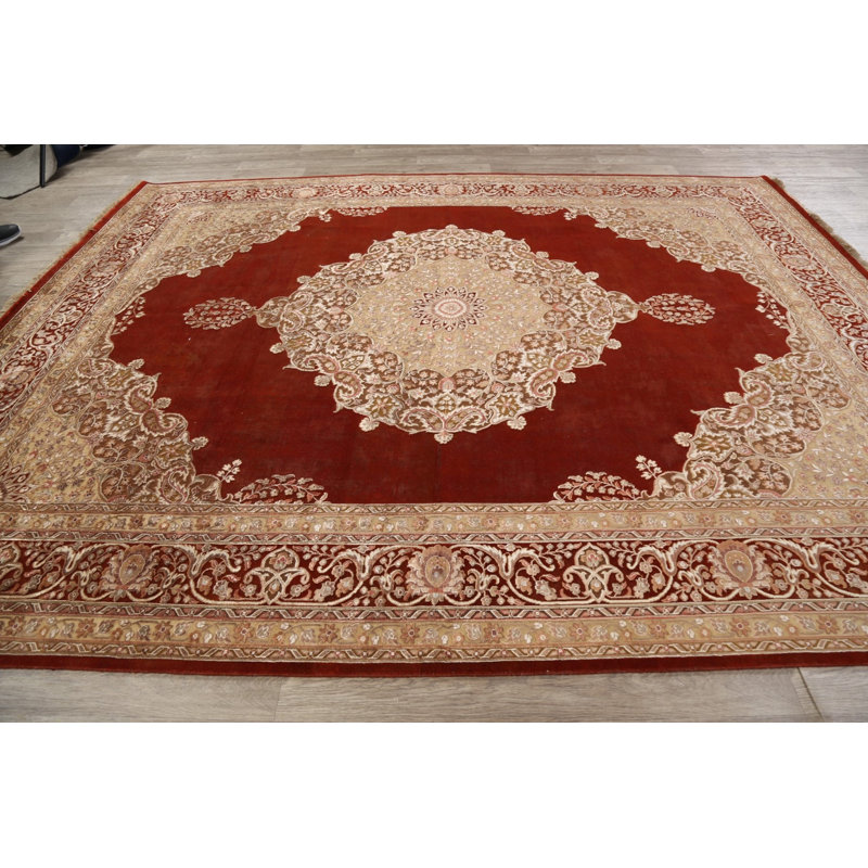 Tapis rouge noué à la main de conception unique 8 pi 7 po x 10 pi 10 po
