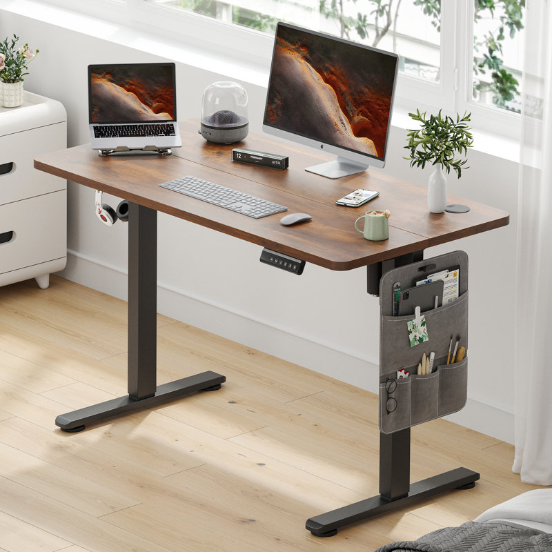 Electric Height Adjustable Home Office Standing Desk, Rustic Brown, Black, 120cm W x 60cm D