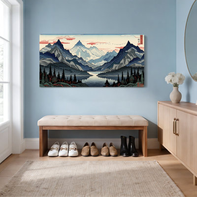 Ensemble de 1 tableau sur toile tendue de style japonais représentant un paysage de montagne