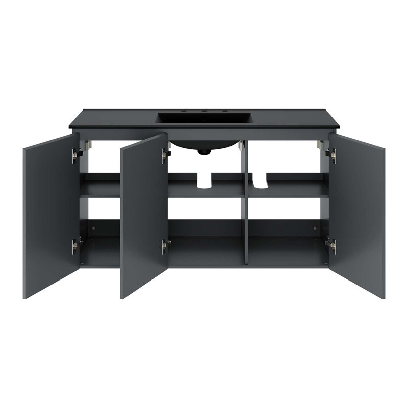 Modway Bryn 48" Wall-Mount Bathroom Vanity, Gray, Black