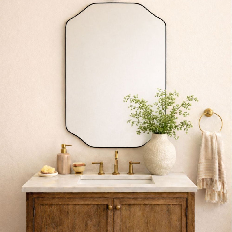 Miroir mural festonné pour salle de bain, H 32 po x l 24 po, Noir mat