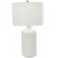 Lampe de table coquille encastrée en céramique blanche avec abat-jour tambour en lin