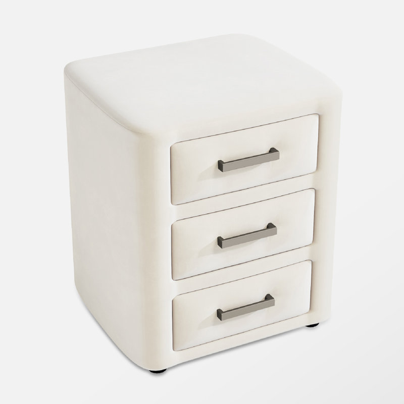 20.3'' W 3-Drawer Velvet Nightstand, Pre-Assembled, Beige
