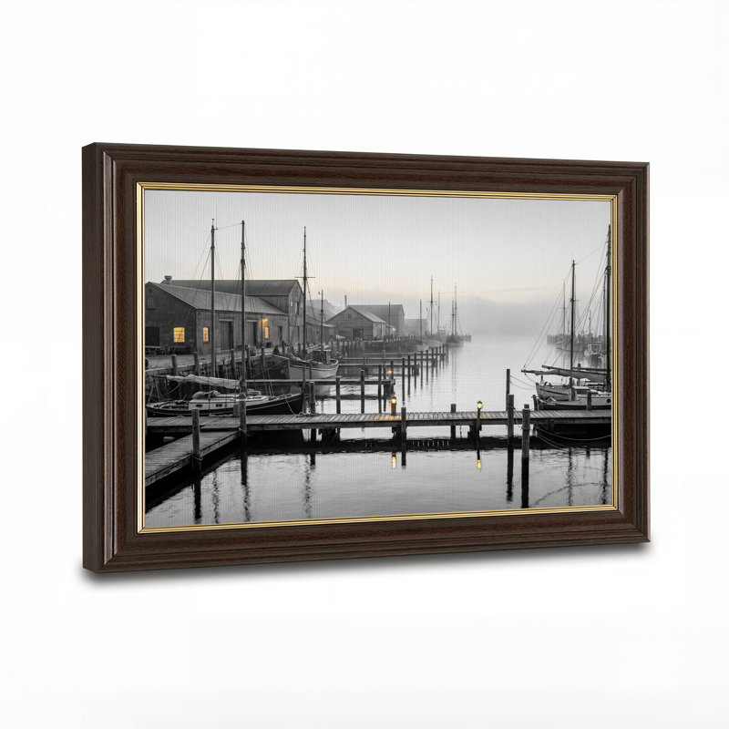 Voiliers et jetées en bois avec éclairage chaleureux - Tableau sur toile, 16"H x 24"W