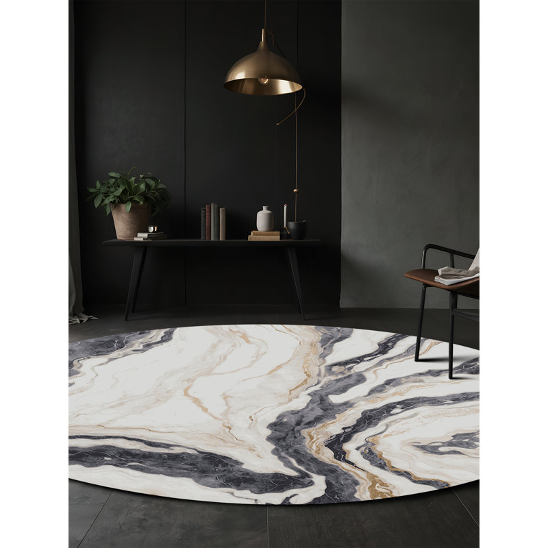 Machine Washable Gray Area Rug, Round 3'