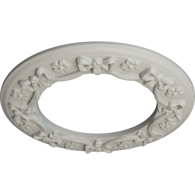 Endurathane Ribbon with Bow Ceiling Medallion, 12 1/4"OD x 7 1/2"ID x 7/8"P (Fits Canopies up to 7 1/2"), Hand-Painted Pot of Cream Finish
