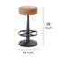 Tabouret de comptoir, cuir de chèvre brun, repose-pieds rond, piédestal en fer noir