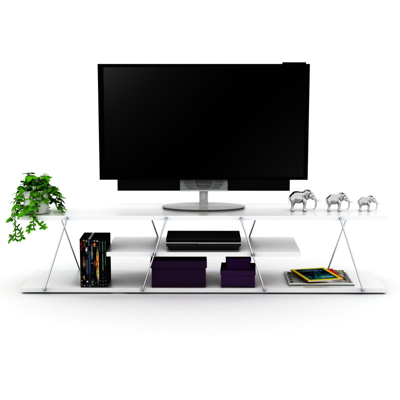 White And Mid Century Modern 56 Inch Low, Tv Stand With 4 Shelves Open Storage Entertainment Centre Stand, Low In White/
