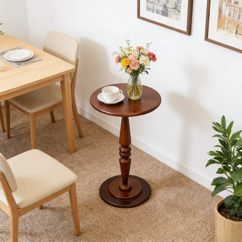 Table d'appoint en bois de pin massif, table de bout ronde haute de 25 pouces avec base à piédestal, table d'appoint peu encombrante pour le salon, la chambre à coucher et le vestibule, finition mate