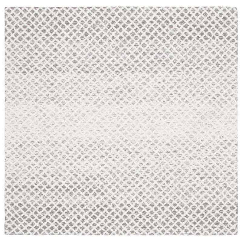 Micro-Loop Hand Tufted Wool And Cotton Geometric Rug, Square 5'