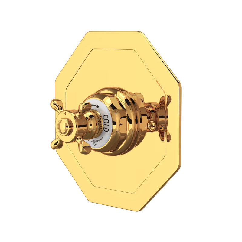 Edwardian 3/4" Octagonal Thermostatic Trim Without Volume Control, English Gold