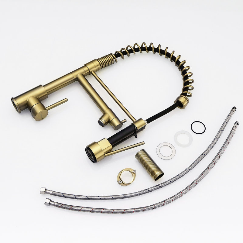 Pull Down Kitchen Faucet, Stainless Steel, Single Handle, Brushed Gold, Look Faucet With , Stream And Spray Options