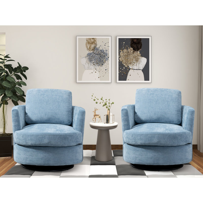 Ottelia 32.2'' Wide Slipcovered Swivel Barrel Chair, Light Gray Chenille